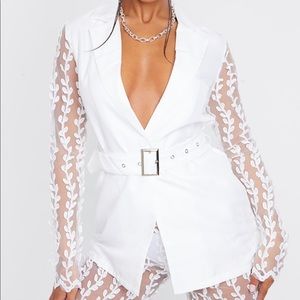 NWT PRETTY LITTLE THING White Sheer Lace Two Piece Set